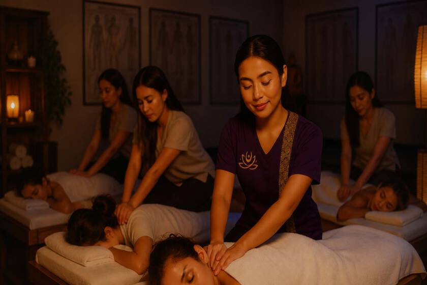Masseurinnen bei einer Schulung zur traditionellen Thai Massage