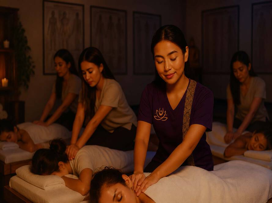 Masseurinnen bei einer Schulung zur traditionellen Thai Massage