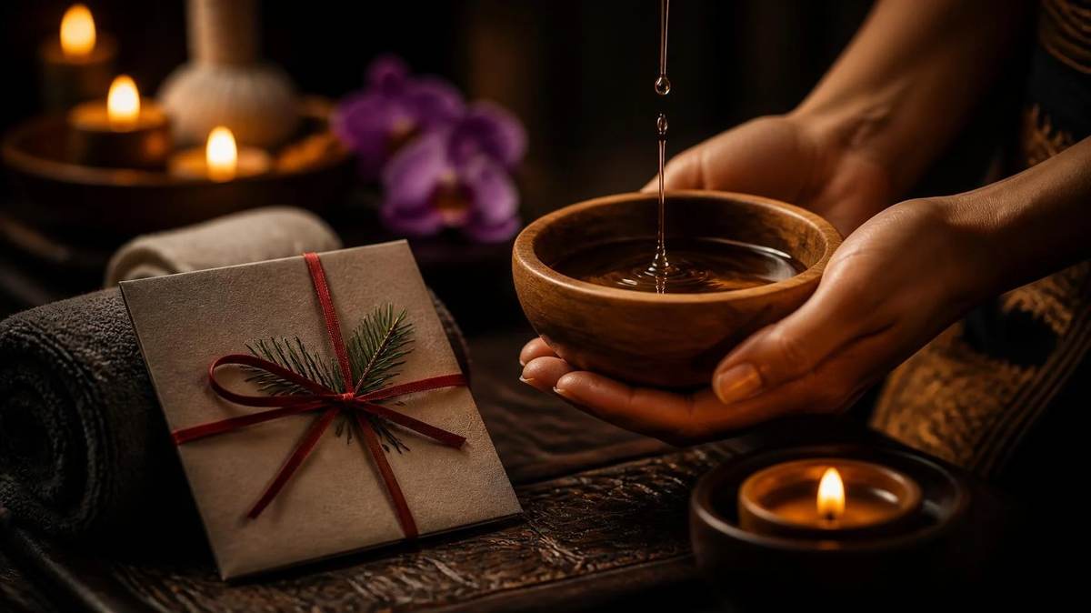 Massage-Gutschein von Milanee Thaimassage Nürnberg mit warmem Massageöl und Kerzen